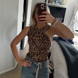 Zara Brown Leopard Print Crossover Tank Top